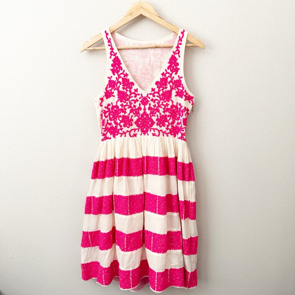 ANTHROPOLOGIE x LEIFSDOTTIR | Azalea Stitched Embroidered Dress Pink | Size 8 - Picture 1 of 9